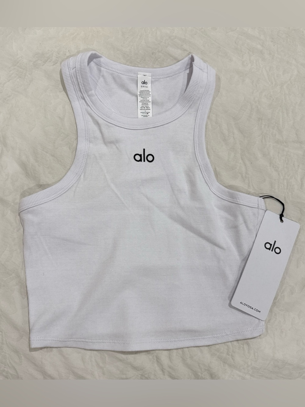 Alo Yoga Aspired white ribbed tank